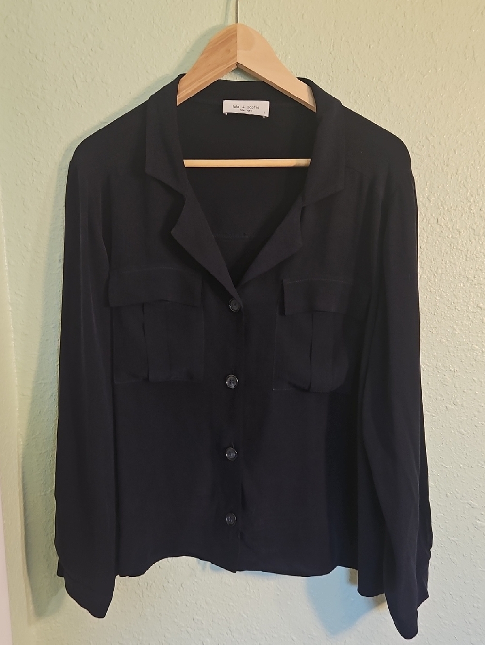 Lola & Sophie Navy Button-Front Shirt with Patch Pockets